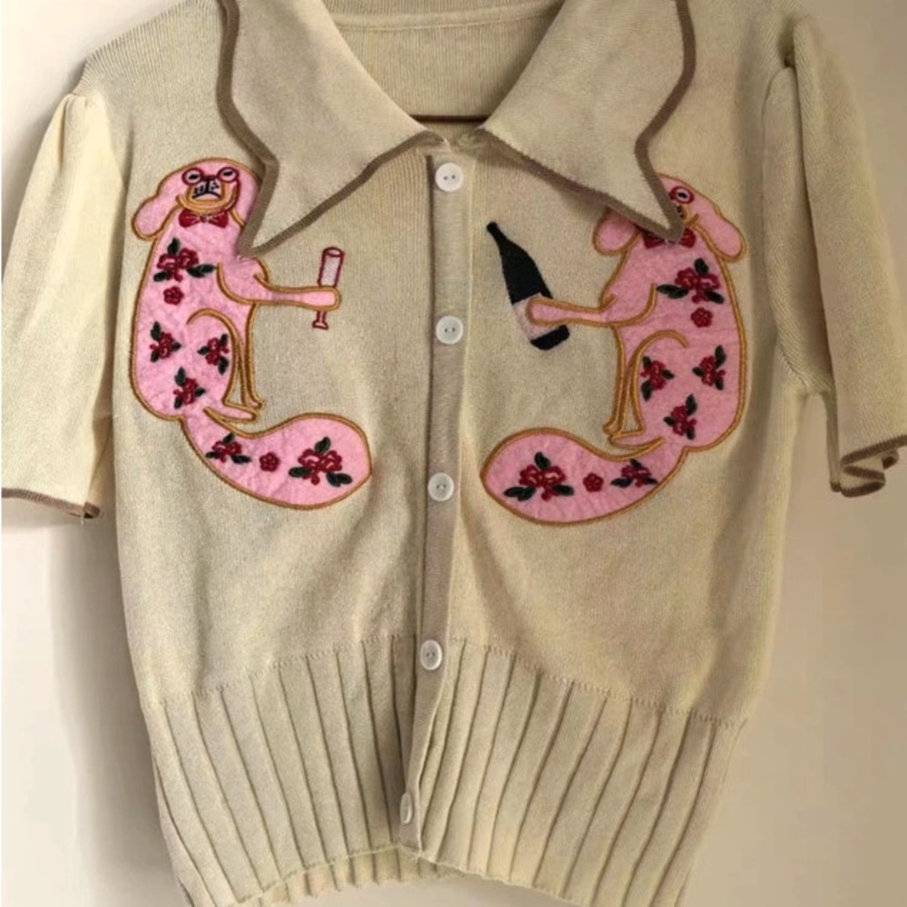 Cream and Pink Heart Cardigan Sweater